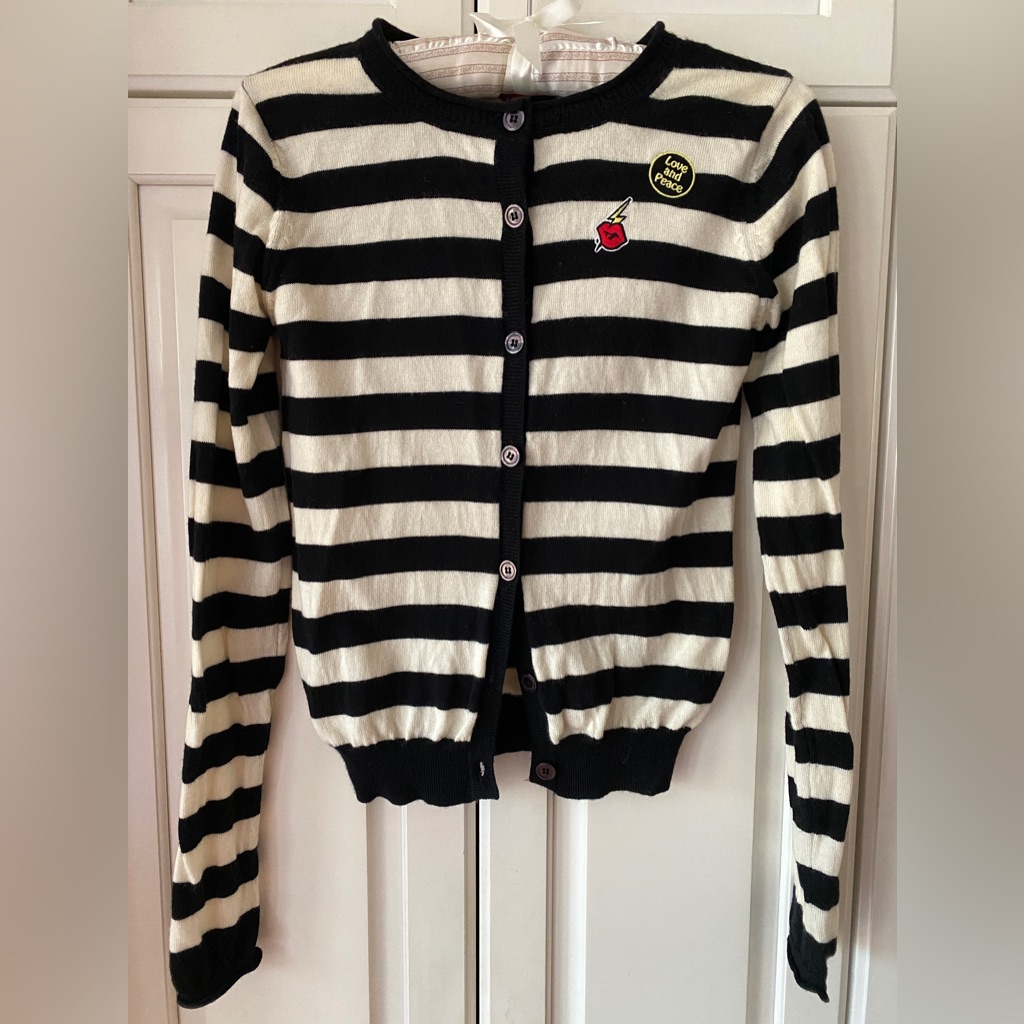 Levi's Wool Cardigan Black White Stripes Lady Style Yoco Morimoto Ymdo Women Xs